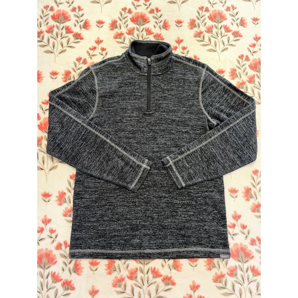 Eddie Bauer Mens Small Charcoal Heather Space Dye Quarter Zip Pullover Sweater
